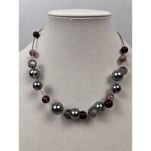 Lia Sophia VINO Multi Strand Matte Silver Necklace Womens Pink and Gray Party
